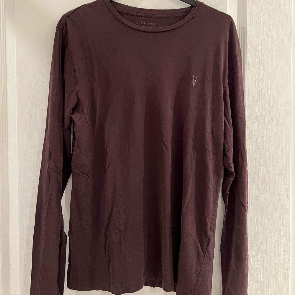 Burgundy All Saints Long Sleeve Tonic Crew Tee